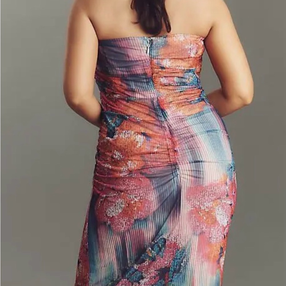 Anthropologie THE SOLEIL SLIM STRAPLESS RUCHED MESH DRESS XS NWT - Picture 6 of 6
